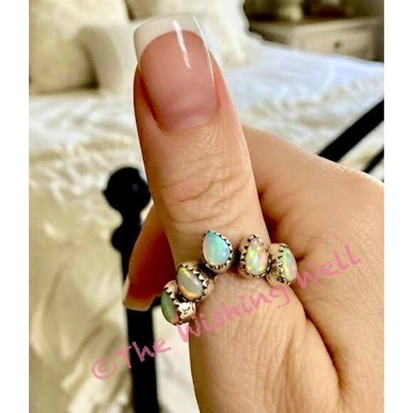 Aurora Opal Chevron Sterling Silver Ring Size 5-10 Adjustable - Picture 2 of 5